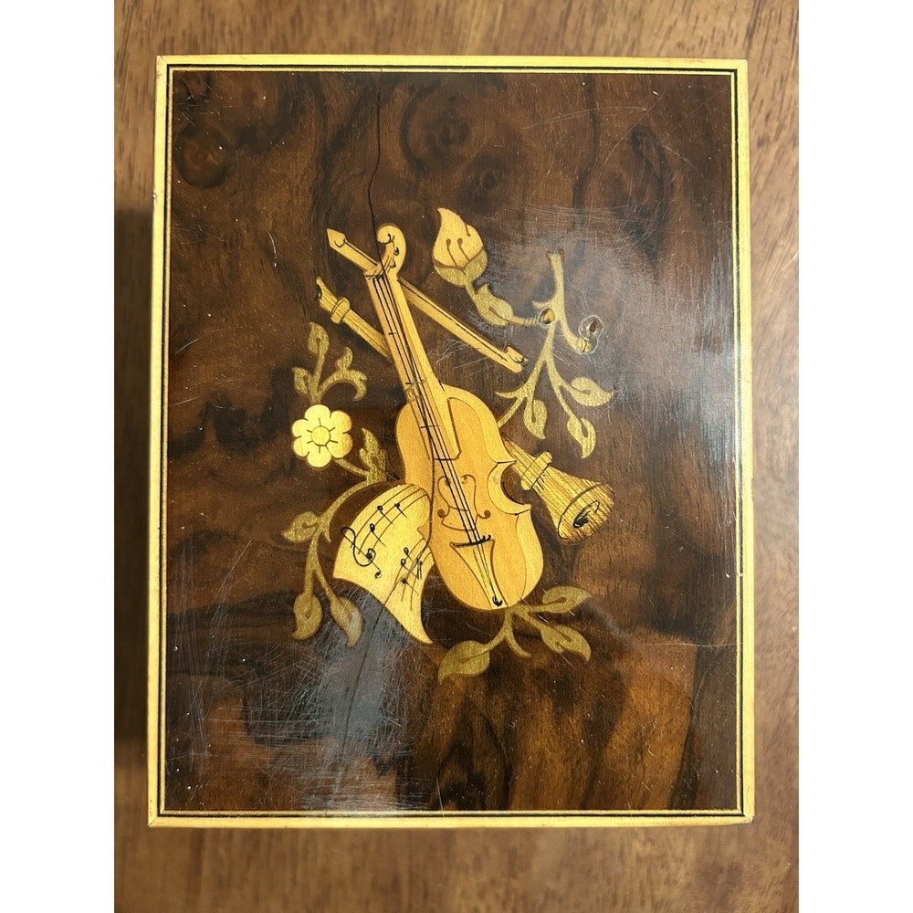 Vintage Made In Italy Inlaid Wood House Of Global Art Music Jewelry Box Works